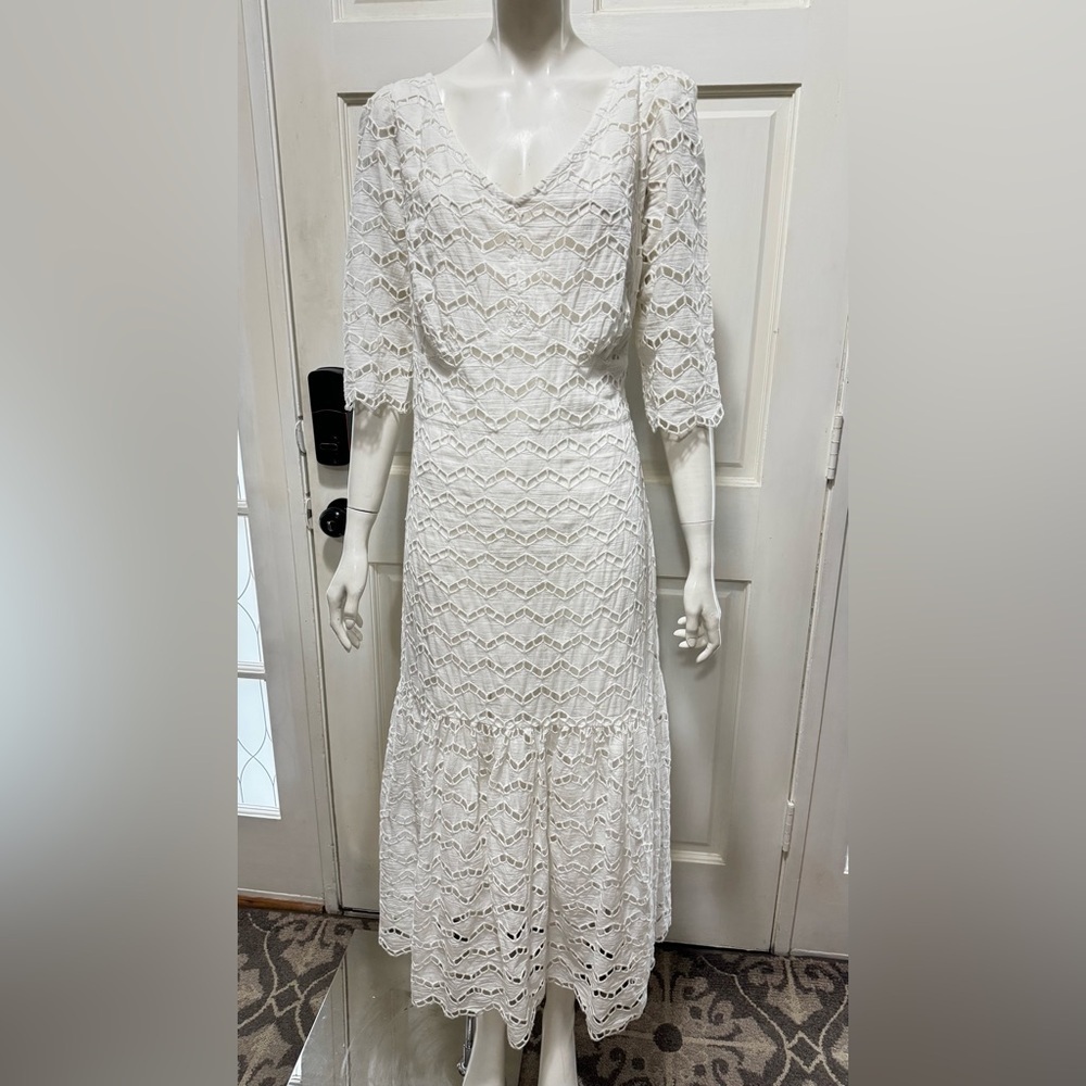 Gretchen Scott little bo peep maxi La Di Da Eyelet Cotton White dress Sz L P-8